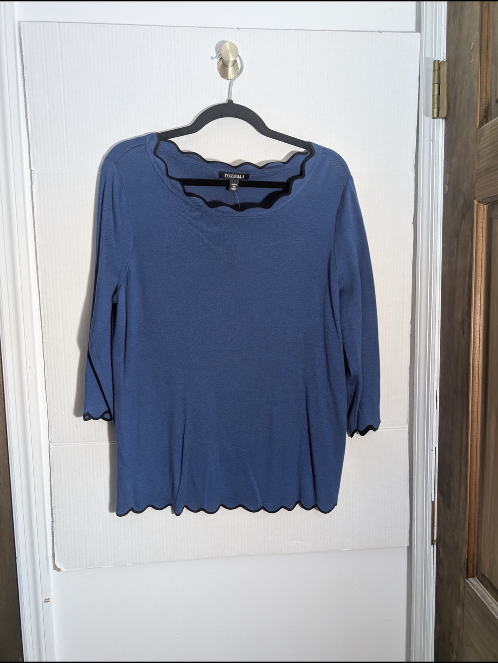NWT-Roz &Ali (DressBarn) Blue Scallop-Trim Top Size 2x